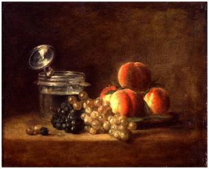 Chardin 1759 Peches et raisins avec un rafraichissoir Musee des Beaux Arts, Rennes