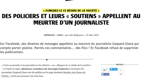 #violencespolicieres : soutien @GaspardGlanz victime de menaces de mort #antifa