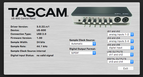 Activer le Tascam US-144MKII et Tascam US-600 dans Final Cut Pro X Tascam US-600 app