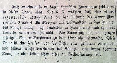 Derniers jours du Roi: l'intermède de la Baronne Esperanza von Truchseß dans le Bayerischer Kurier du 13 juin 1886