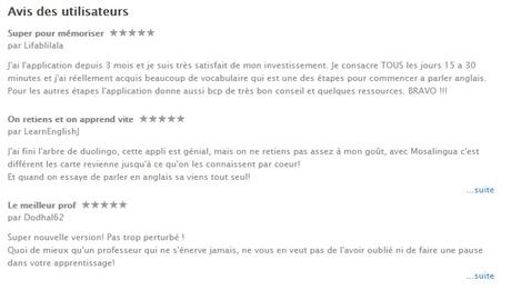 5 gestes pour apprendre du vocabulaire anglais sur une appli Suivre les avis des utilisateurs MosaLingua