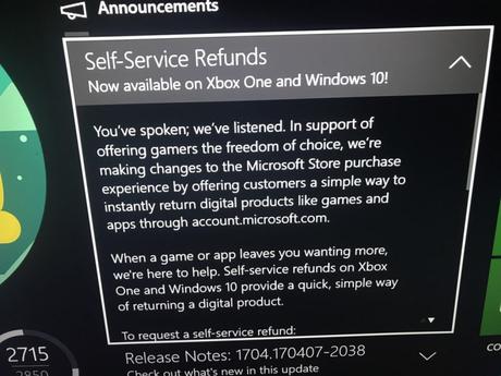 Xbox One – Le remboursement des jeux numériques à l’étude Xbox One – Le remboursement des jeux numériques à l’étude