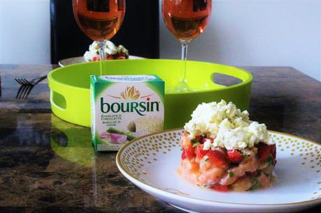 Nous avons testé: Tartare de saumon, fraises et Boursin® Bouquet de basilic & Ciboulette