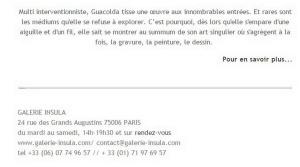 Galerie INSULA exposition « GUACOLDA » « Trait pour trait » 20 Avril au 20 Mai 2017 Galerie INSULA exposition « GUACOLDA » « Trait pour trait » 20 Avril au 20 Mai 2017