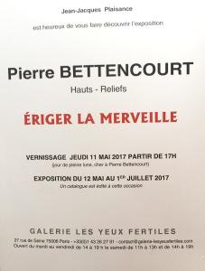 Galerie Les Yeux fertiles – exposition Pierre BETTENCOURT « Hauts – Reliefs » ERIGER LA MERVEILLE  12 Mai au 1er Juillet 2017