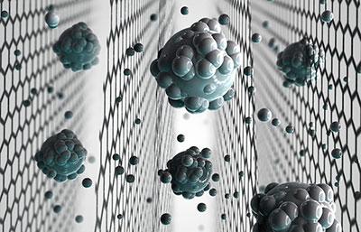 Artist's impression of graphene oxide membrane removing salt from seawater
