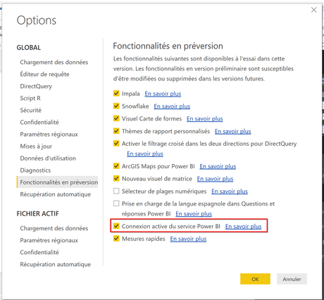 Power BI Desktop option préversion