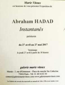 Galerie Marie Vitoux –  exposition Abraham HADAD « Instantanés » jusqu’au 27 Mai 2017