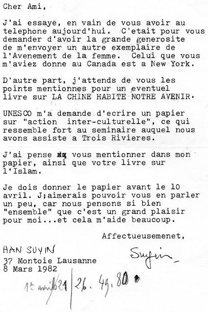 Quelques lettres de Han Suyin à Roger Garaudy