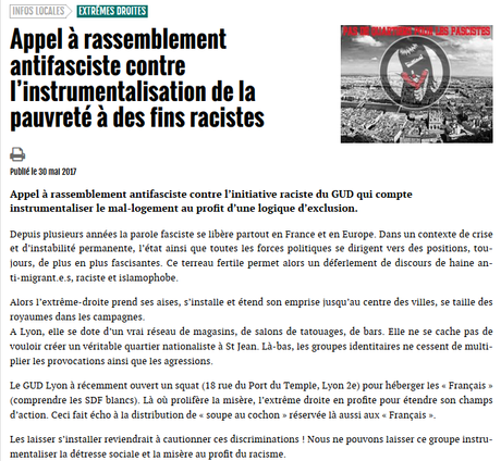 Pourquoi le ministre de l’intérieur laisse-t-il des fascistes s’implanter à ce point dans sa ville ? #Lyon #Gud #antifa Pourquoi le ministre de l’intérieur laisse-t-il des fascistes s’implanter à ce point dans sa ville ? #Lyon #Gud #antifa