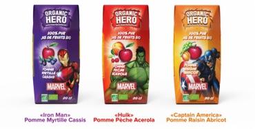 Organic Hero : des jus de fruits bio à l'effigie des superhéros de Marvel