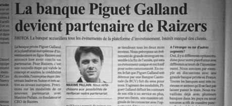 Raizers développe son crowdinvesting avec la banque Piguet-Galland Raizers développe son crowdinvesting avec la banque Piguet-Galland