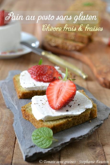 Tartines de chèvre frais & fraises sur pain au pesto de fanes {sans gluten} Tartines de chèvre frais & fraises sur pain au pesto de fanes {sans gluten}
