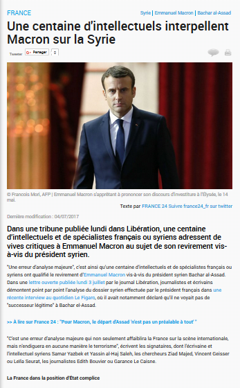 #Syrie : #Macron  coupable de compromission  envers des crimes contre l’humanité