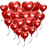 ❤20 Ballon Hélium Coeur Rouge Clinquant avec des Cordes Romantique Amour Décoration Soirée Mariage, La Saint-Valentin - 45CM et 25CM