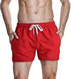 HEMOON Homme Maillot de Bain Short Pant Court de Sport/ Plage/ Beach Bermudas colore Rouge X-Large