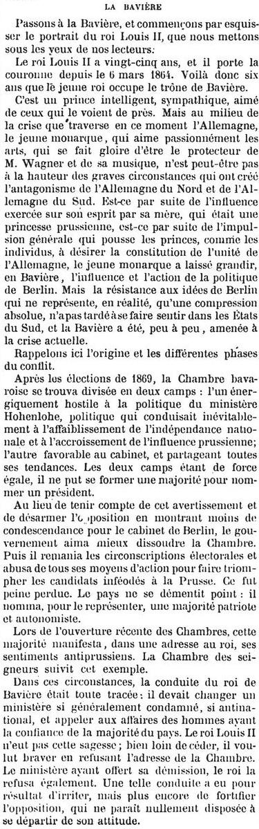 Vu de France: Louis II et la Bavière en mars 1870. Un article de l'Illustration.