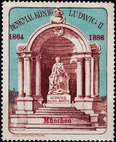 Timbre réclame avec le mémorial à Louis II du pont Cornelius à Munich
