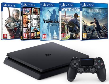 Pack PS4 + Final Fantasy XV + Watch Dogs 2 + Rise of the Tomb Raider + GTA V + The Witcher 3 à 349 € Pack PS4 + Final Fantasy XV + Watch Dogs 2 + Rise of the Tomb Raider + GTA V + The Witcher 3 à 349 €