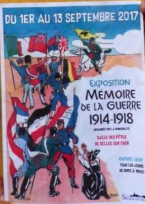 exposition à Selles sur cher « Mémoire de la guerre 1914-1918 »  1er au 13 Septembre 2017