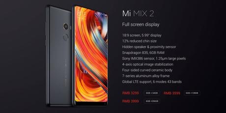Xiaomi Mi Mix 2, Mi Mix 2 édition spéciale et le Mi note 3.
