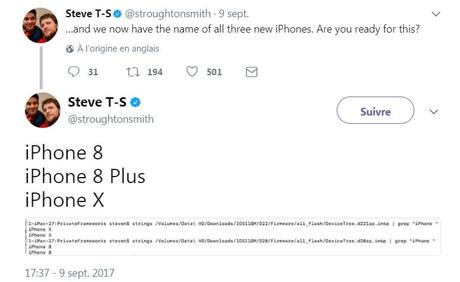 iOS 11 GM dévoile les iPhone 8, iPhone 8 Plus, iPhone X & l'A11 Fusion twitter noms iphone x 8 8 plus - iOS 11 GM dévoile les iPhone 8, iPhone 8 Plus, iPhone X & l'A11 Fusion