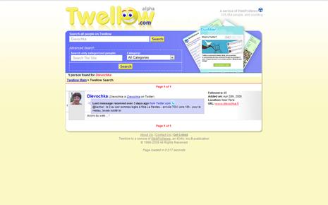 copie écran de twellow avec mon profil
