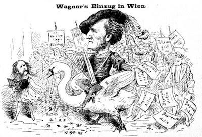 Wagner fait son entrée à Vienne / Wagner's Einzug in Wien. Une caricature du journal Der Floh (1872)