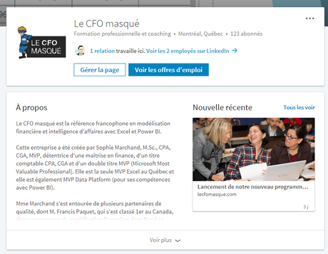 Gagnez une formation Excel du CFO masqué Page LinkedIn Entreprise