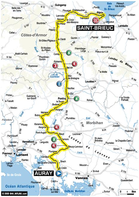Tour de France : 2ème étape Auray - St Brieuc (le parcours)