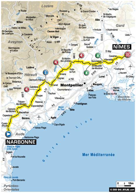 Tour de France : 13ème étape Narbonne - Nîmes (le parcours)