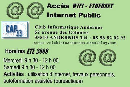 Horaires ete 2008 cap 33 club informatique andernos : consultation internet, point wifi ethernet cap33_internet_A4