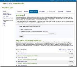 le Centre pour Webmasters de Live Search a de nouveau