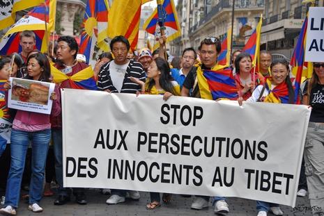 Manifestation en faveur du Tibet le jour de l'ouverture des JO