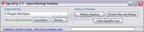 OperaFly sauvegarder restaurer parametres opera