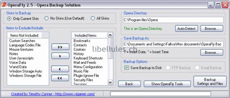 OperaFly choix sauvegarde