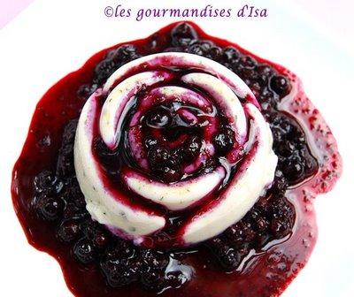 Pannacotta pesto menthe, sauce bleuets