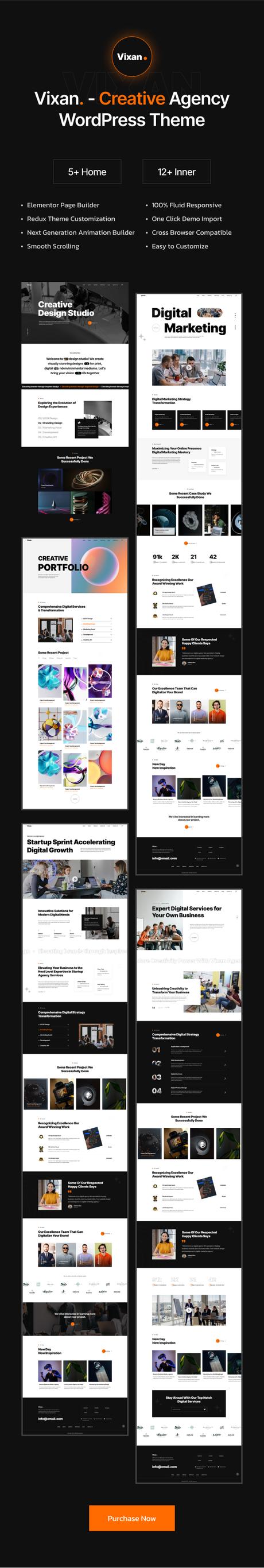 Vixan – Thème WordPress Elementor pour le portefeuille d’agences numériques vixane
