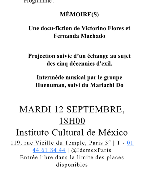 Institut Culturel du Mexique « Hommage à Salvador Allende  » le 12 Septembre 2023.