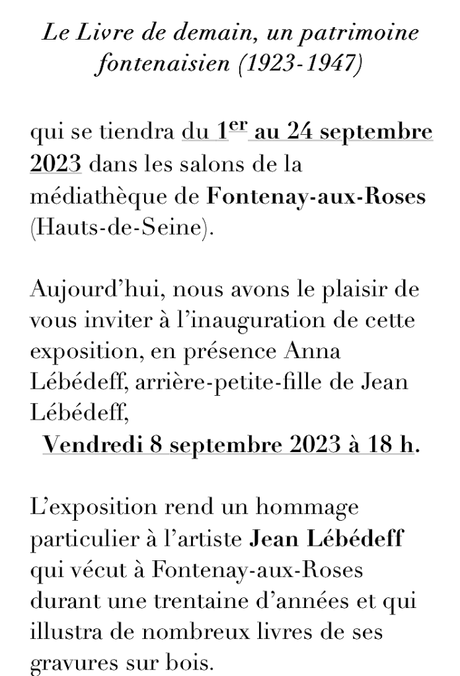 «  » Le livre de demain «  » 1923-1947 «  » du 1er au 24 Septembre 2023.