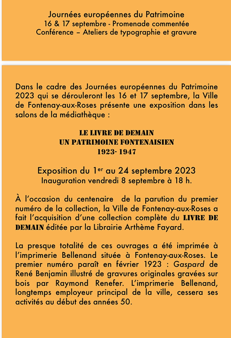 «  » Le livre de demain «  » 1923-1947 «  » du 1er au 24 Septembre 2023.