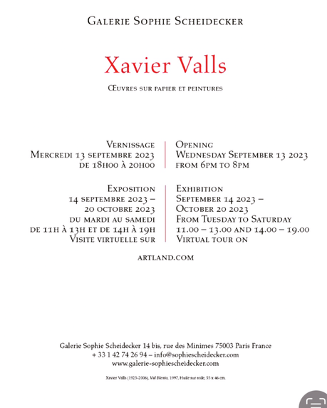 Galerie Sophie Scheidecker  » exposition XAVIER VALLS  » à partir du 13 Septembre 2023.
