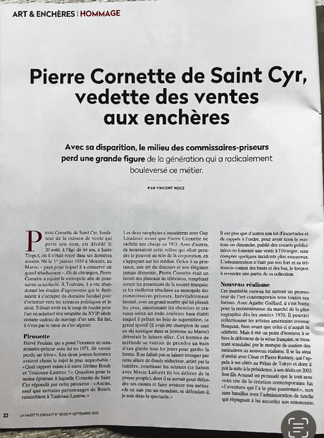 Disparition : Le monde de l’Art vient de perdre un grand nom : Pierre Cornette de Saint-Cyr.