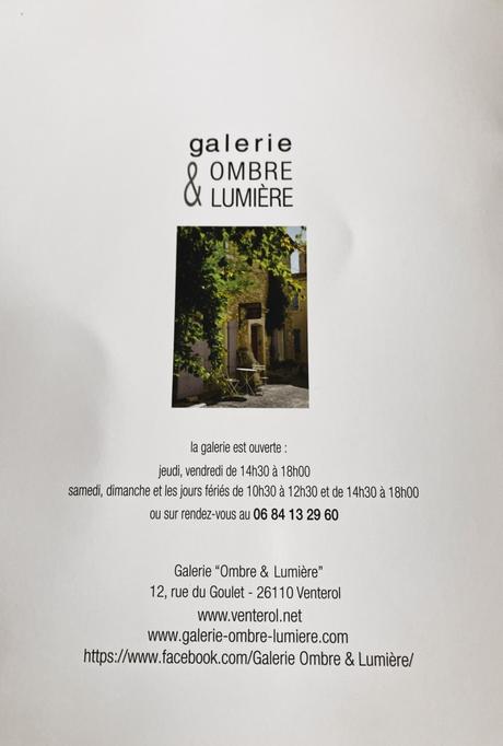 Galerie Ombre et Lumière. à Venterol (Drôme Provençale) exposition Bernard Merle. 24 Septembre au 5 Novembre 2023.