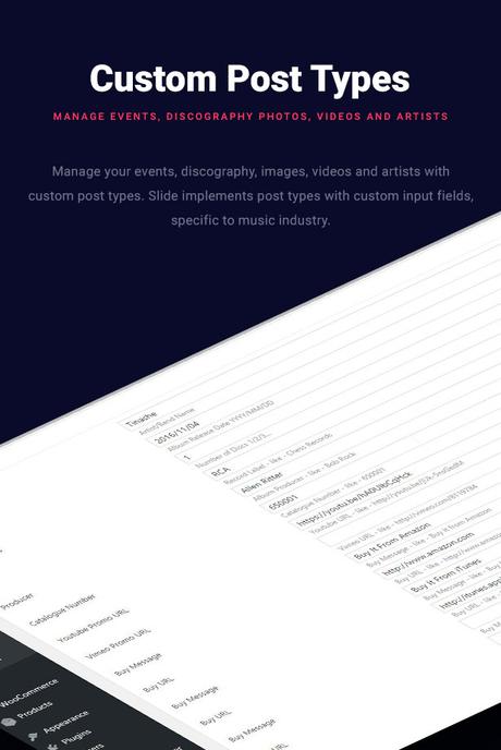 Types de publications personnalisées sur le thème WordPress Slide Music