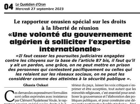 807_ Le rapporteur de l'ONU sur les DH en Algérie