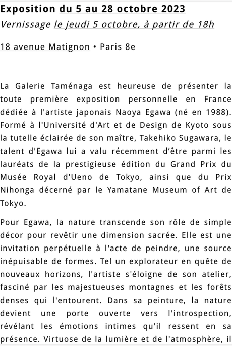Galerie Taménaga – exposition Naoya _ à partir du 5 Octobre 2023.
