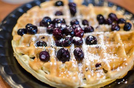 Yet another pic of a Marriott waffle with blueberries and powdered sugar