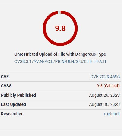Image montrant que la vulnérabilité du plugin Forminator WordPress est classée 9,8