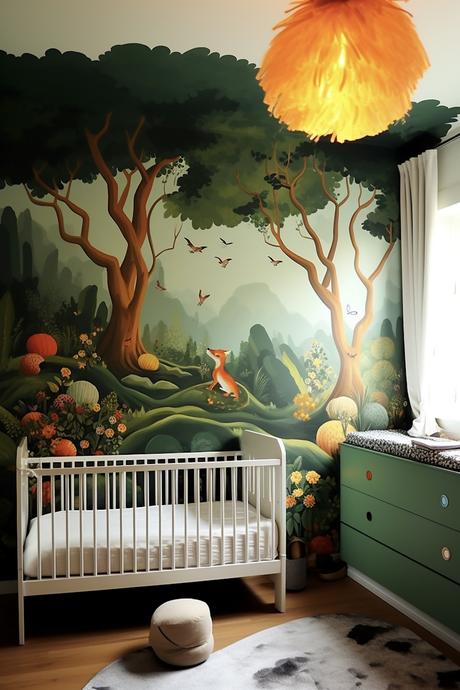 thème chambre bébé non-genré nature verte